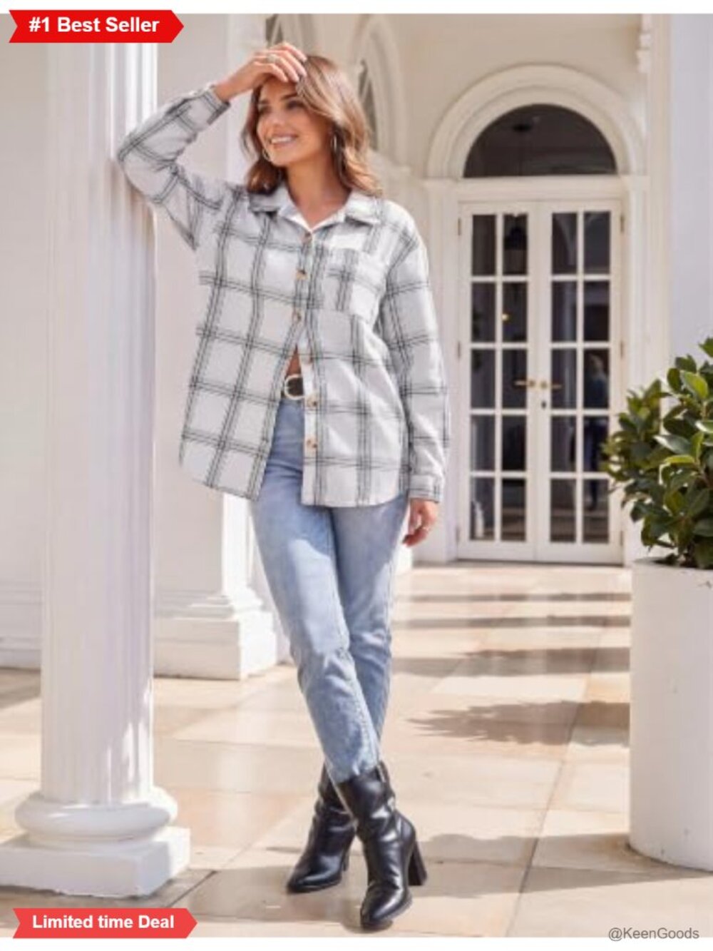 Flannel Shacket Plaid Button Down Long Sleeve Shirt Casual Jacket - Picture 4 of 6